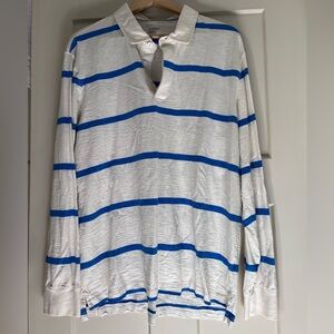 Lands' End Off White Polo with Blue Stripes Rugby Shirt